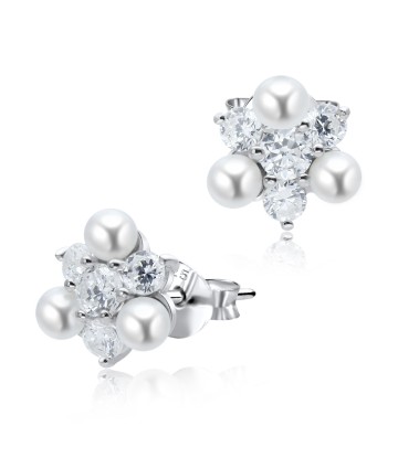 Gorgeous CZ Silver Stud Earring With Pearl STS-3240